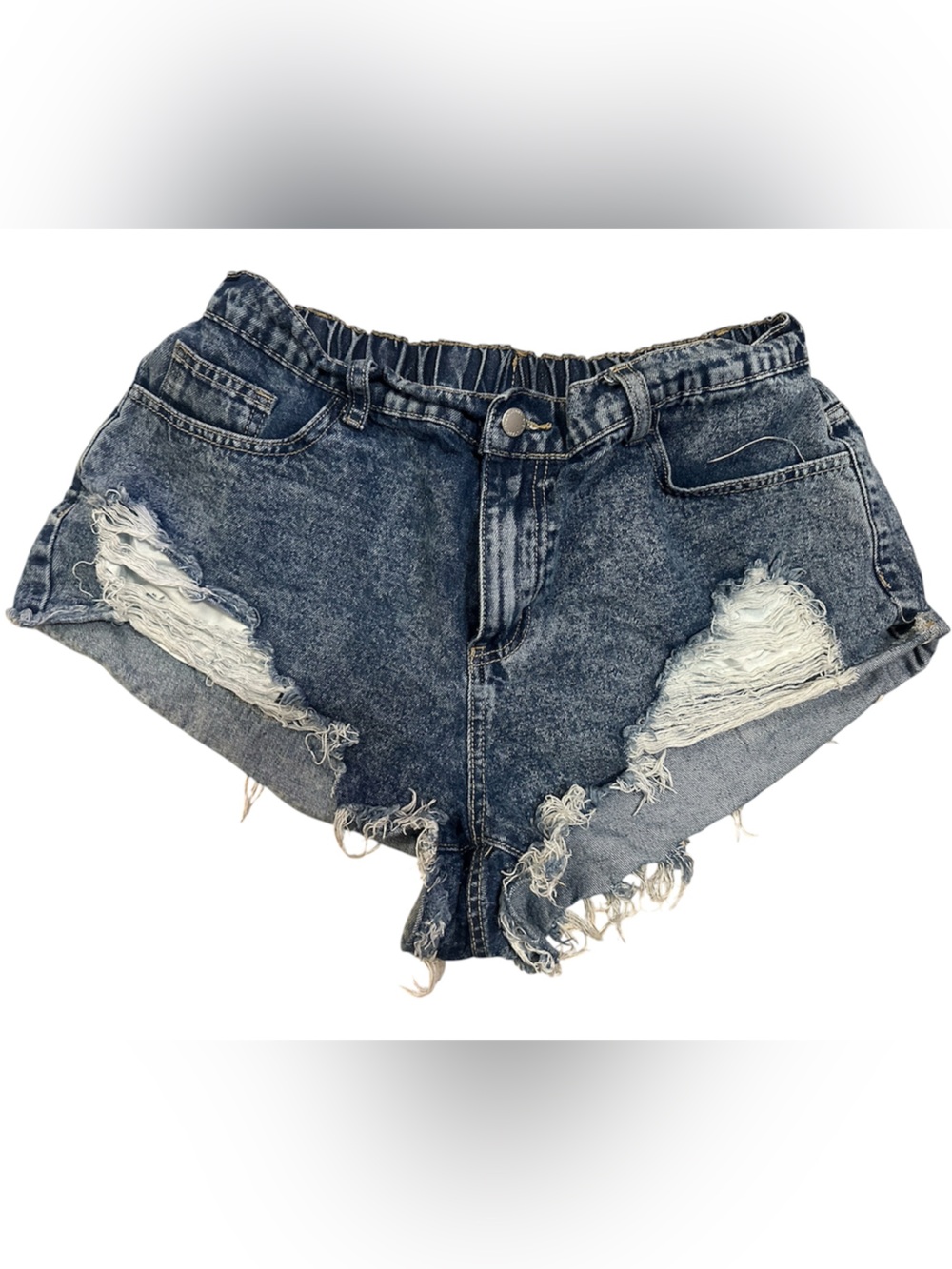 SHEIN Distressed Acid-Wash Denim Shorts in Blue